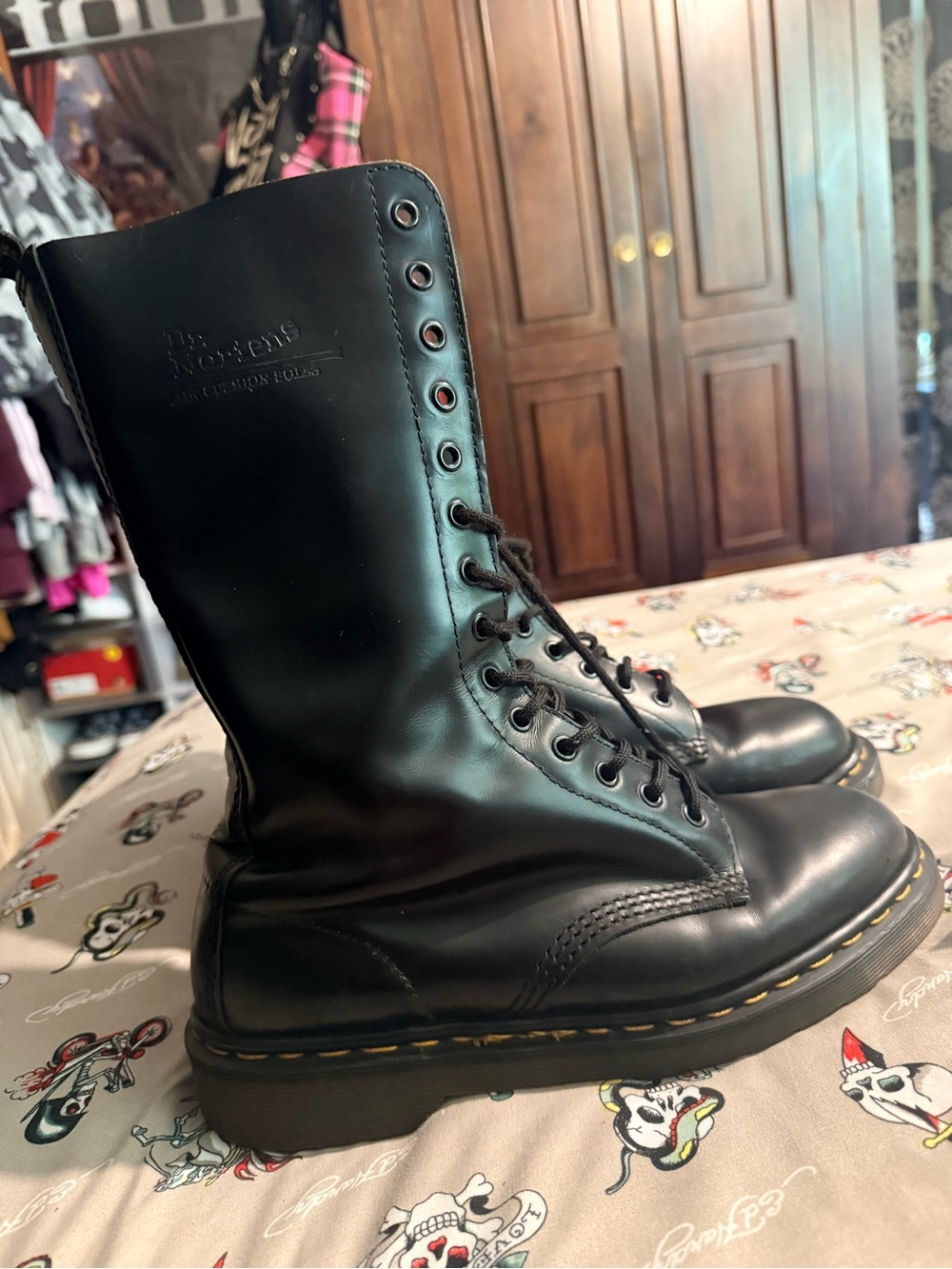 Dr. Martens Black 10-Eye Smooth Leather Lace-Up Boots